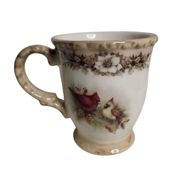 Set of 4 Cracker Barrel "Woodland" Pedestal Mugs Red Cardinals Winter Christmas - Picture 3 of 5